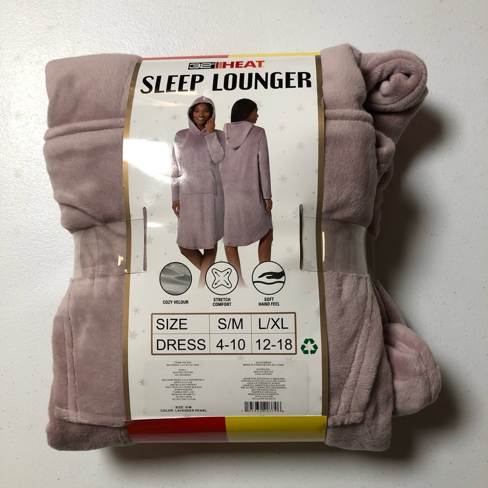 NWT 32 Degrees Heat Women's Hooded Cozy Plush Lavender Pearl Sleep Lounger S/M - Picture 2 of 5